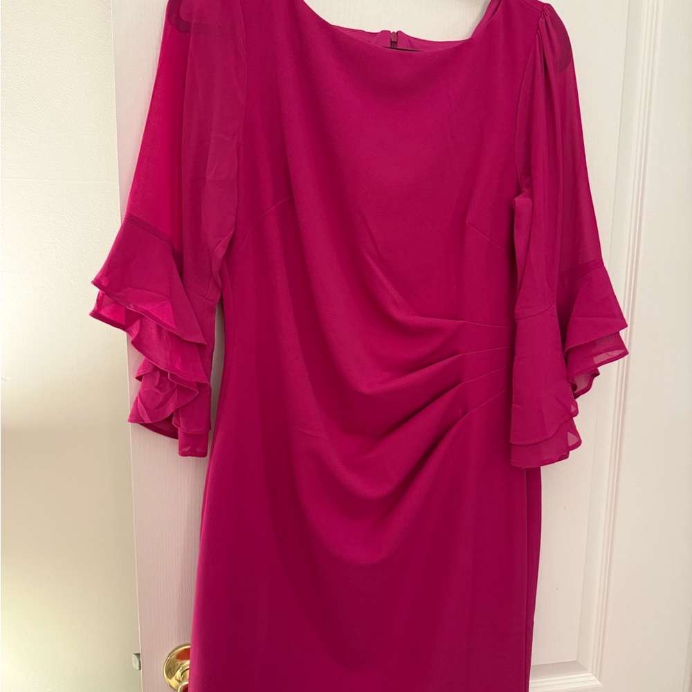 Elegant Pink Ruffle Sleeve Dress